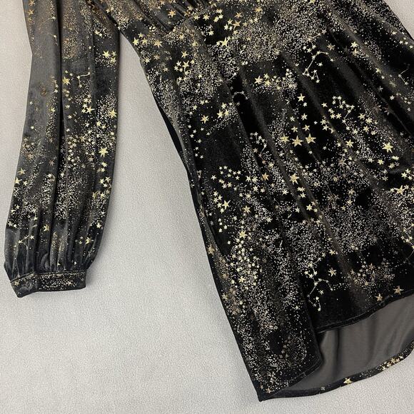 All Saints Jemima Star Dress Black Velvet Metallic Gold Printed Faux Wrap Size 4 - Picture 12 of 16